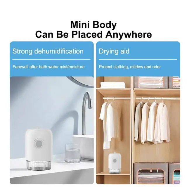 Alt view image 5 of 7 - Dehumidifier for Home (300 Sq.Ft), Small Dehumidifiers with Auto Shut Off, Ideal for Closet Bedroom Bathroom RV T1-WHITE Upgrade