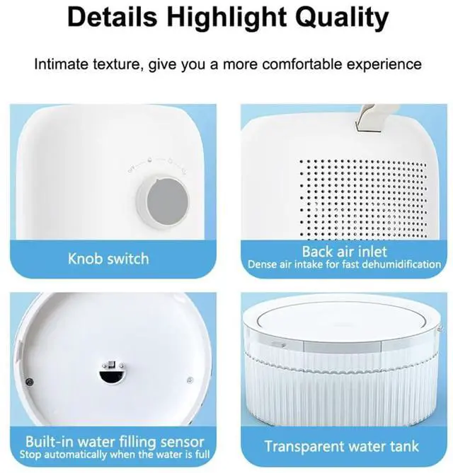 Alt view image 6 of 7 - Dehumidifier for Home (300 Sq.Ft), Small Dehumidifiers with Auto Shut Off, Ideal for Closet Bedroom Bathroom RV T1-WHITE Upgrade