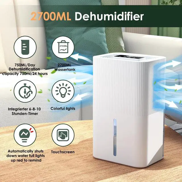 Alt view image 3 of 7 - Portable Home Dehumidifier for Basements Bathroom Bedroom|91 OZ Tank|900 sq.ft Coverage|Quiet Smart Design with Auto Shut-Off White91 OZ