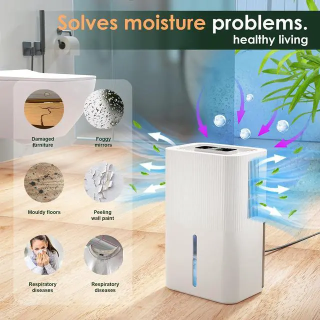 Alt view image 6 of 7 - Portable Home Dehumidifier for Basements Bathroom Bedroom|91 OZ Tank|900 sq.ft Coverage|Quiet Smart Design with Auto Shut-Off White91 OZ