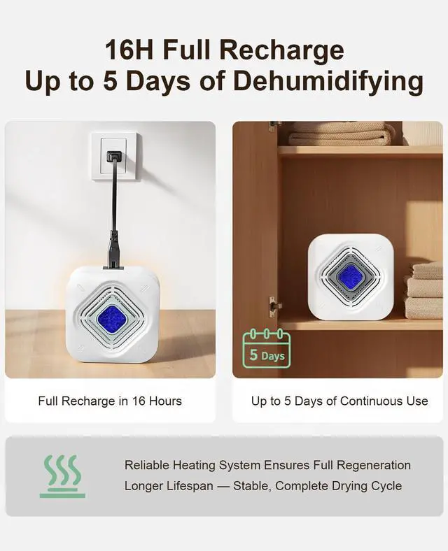 Alt view image 2 of 7 - Dehumidifier for Bathroom with Color-Changing Beads, Rechargeable Small Dehumidifier for Closet, Portable Gun Safe Dehumidifier Ideal for Spaces up to 35 Sq.Ft Coverage, Quiet Operation