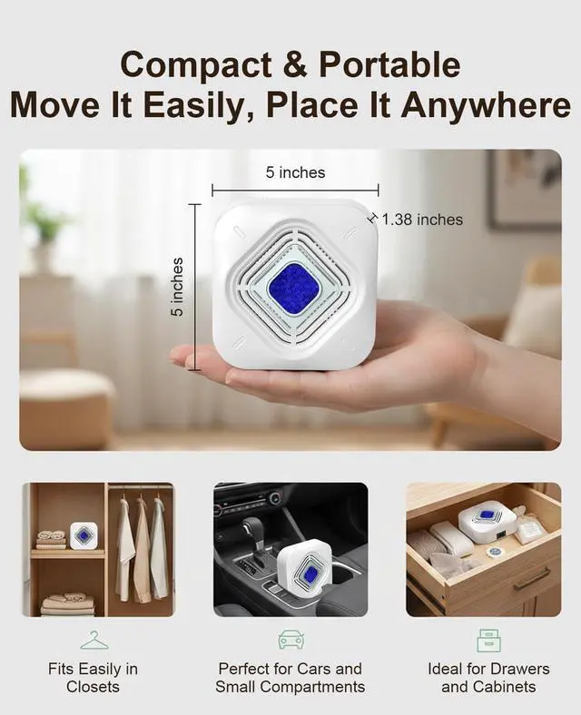 Alt view image 4 of 7 - Dehumidifier for Bathroom with Color-Changing Beads, Rechargeable Small Dehumidifier for Closet, Portable Gun Safe Dehumidifier Ideal for Spaces up to 35 Sq.Ft Coverage, Quiet Operation