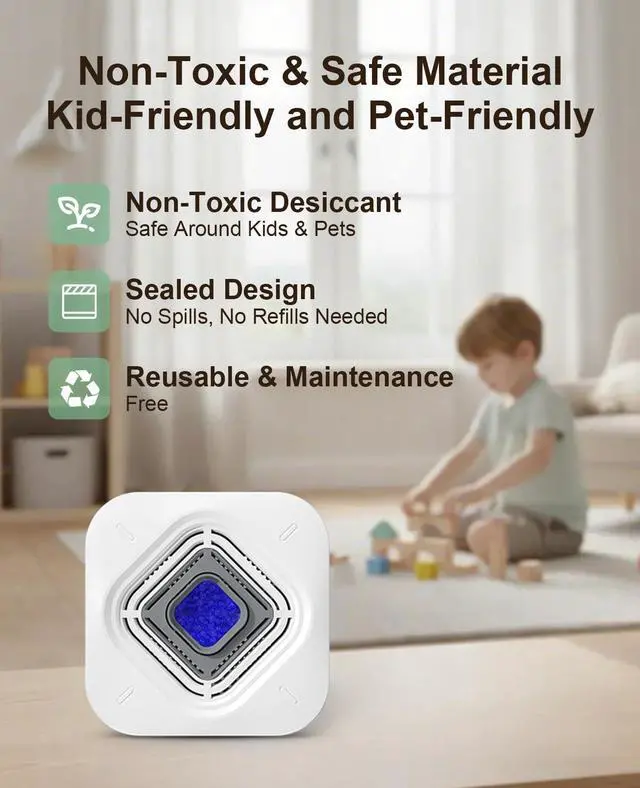 Alt view image 7 of 7 - Dehumidifier for Bathroom with Color-Changing Beads, Rechargeable Small Dehumidifier for Closet, Portable Gun Safe Dehumidifier Ideal for Spaces up to 35 Sq.Ft Coverage, Quiet Operation
