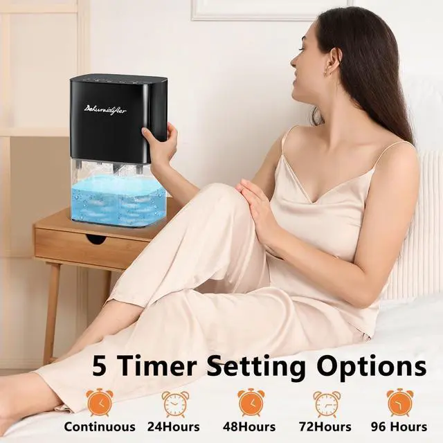 Alt view image 6 of 7 - Dehumidifier 58OZ 1657ML Small Dehumidifier for Home Safety Dehumidification 5 Timers 3 Setting Modes Auto Shut Off Protection Adjustable 10 Color Lights Low Noise For Bedroom Bathroom 230 Ft²