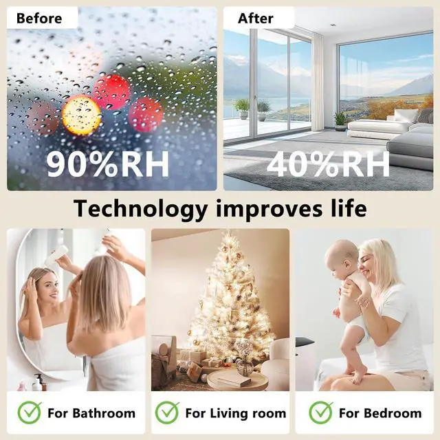 Alt view image 7 of 7 - Dehumidifier 58OZ 1657ML Small Dehumidifier for Home Safety Dehumidification 5 Timers 3 Setting Modes Auto Shut Off Protection Adjustable 10 Color Lights Low Noise For Bedroom Bathroom 230 Ft²