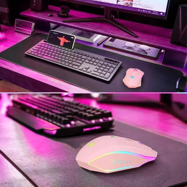 Alt view image 7 of 7 - Wireless Gaming Mouse, Rechargeable Computer Mouse, 7-Color LED Light, Ergonomic Mouse with 6 Silent Click Buttons, 3 Adjustable 2400 DPI Wireless Mouse for Laptop,PC,Mac, Pink
