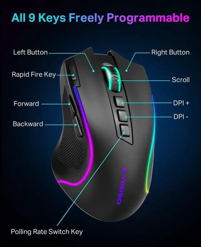 Alt view image 4 of 7 - Wireless Gaming Mouse, Ergonomic PC Gaming Mice with Thumb Groove, Tri-Mode Gaming Mouse with Mechanical Rapid Fire Key, 8000 DPI, 6 RGB Modes, 75-Hour Battery Life for PC Laptop
