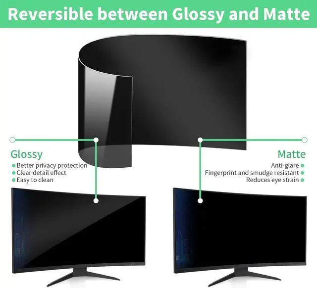 Alt view image 2 of 7 - 32 Inch Curved Computer Privacy Screen Filter for 16:9 Widescreen Computer Screen Protector Computer Screen Privacy Shield Anti Glare and Blue Light