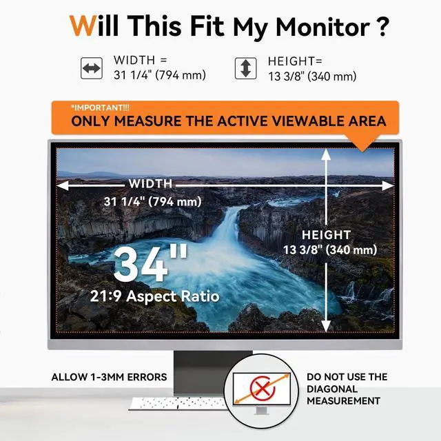 Alt view image 2 of 7 - 34 Inch Curved Computer Privacy Screen Filter for 21:9 Aspect Ratio Widescreen Monitor - Anti Glare Blue Light Filter, Removable Computer Monitor Privacy Shield, Anti-Scratch Screen Protector