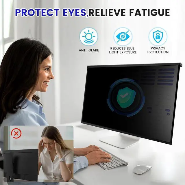 Alt view image 5 of 6 - Hanging 32 Inch Computer Privacy Screen Filter, Hanging Computer Screen Privacy Cover, Compatible with, 32 Inch 16:9 Widescreen Monitors, Protect Eyes from Glare and Blue Light