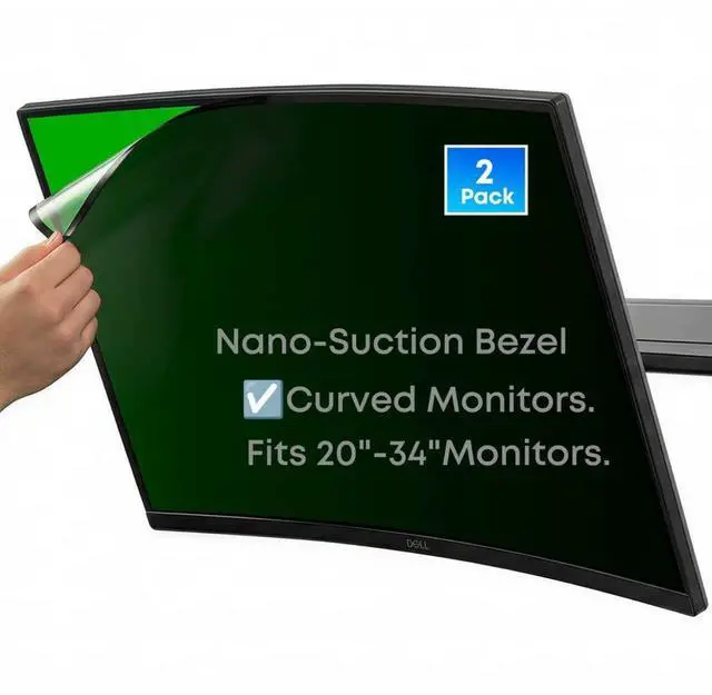 Main image of 2PCS Monitor Privacy Filter, Nano Suction No Tape, Anti Blue Light Glare for Curved Ultra-Wide Screen, 4-Side Fixed, Washable & Reusable