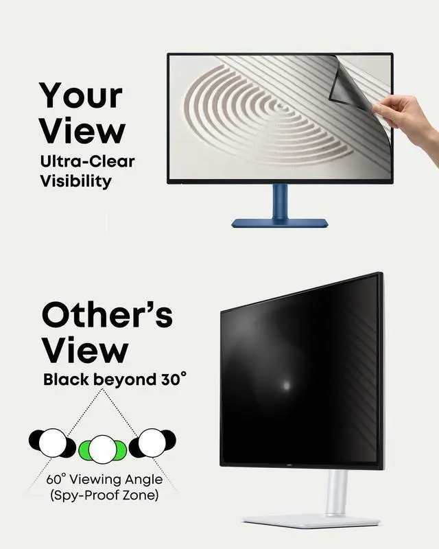 Alt view image 2 of 7 - 2PCS Monitor Privacy Filter, Nano Suction No Tape, Anti Blue Light Glare for Curved Ultra-Wide Screen, 4-Side Fixed, Washable & Reusable