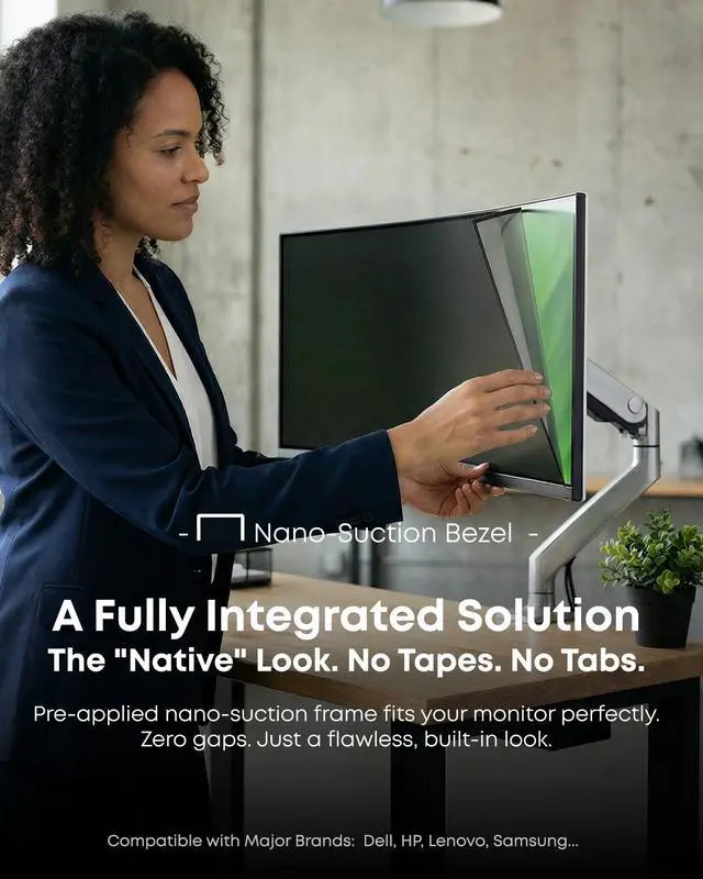 Alt view image 3 of 7 - 2PCS Monitor Privacy Filter, Nano Suction No Tape, Anti Blue Light Glare for Curved Ultra-Wide Screen, 4-Side Fixed, Washable & Reusable