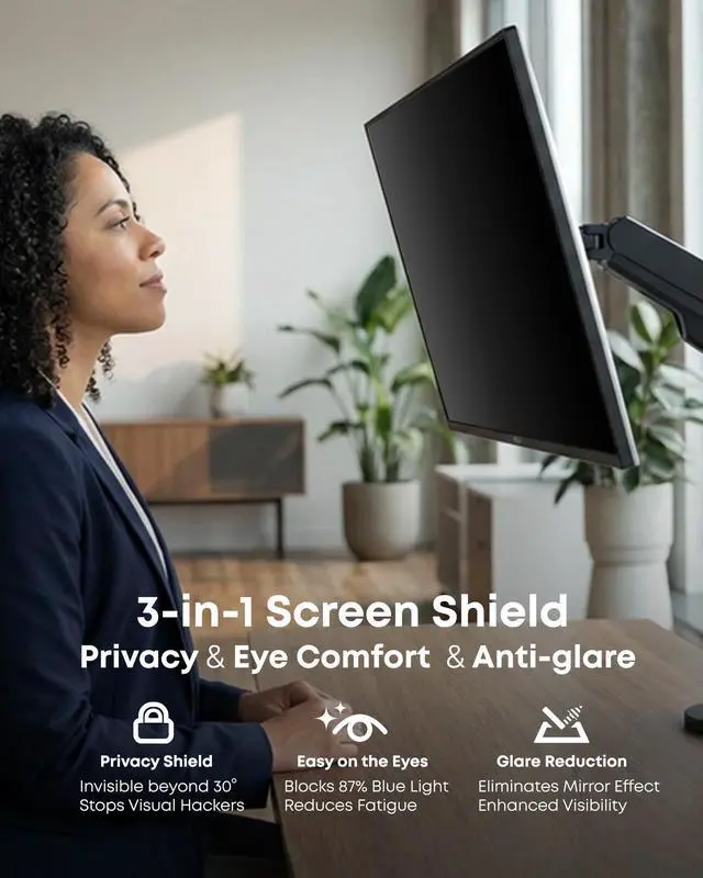 Alt view image 4 of 7 - 2PCS Monitor Privacy Filter, Nano Suction No Tape, Anti Blue Light Glare for Curved Ultra-Wide Screen, 4-Side Fixed, Washable & Reusable