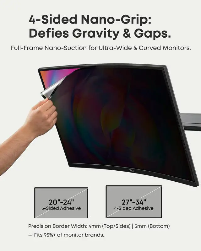 Alt view image 7 of 7 - 2PCS Monitor Privacy Filter, Nano Suction No Tape, Anti Blue Light Glare for Curved Ultra-Wide Screen, 4-Side Fixed, Washable & Reusable