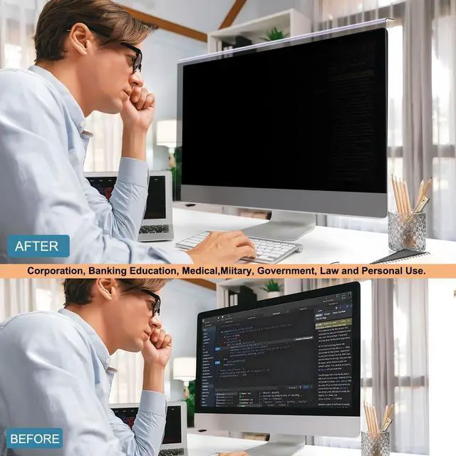 Alt view image 7 of 7 - 32 Inch Hanging Computer Privacy Screen Protector Shield Compatible for 16:9 Widescreen Desktop Monitor - Anti-UV & Blue Light Filter - Hanging Design for Easy On/Off