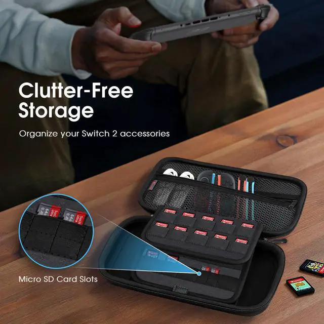 Alt view image 4 of 7 - Carrying Case for Nintendo Switch 2 (2025), Shockproof Hard Shell Switch 2 Case, Protective Cover Travel Bag with 19 Game Card & 2 Micro SD Card Slots & Inner Pocket, Black