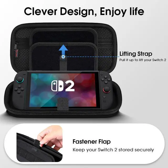 Alt view image 5 of 7 - Carrying Case for Nintendo Switch 2 (2025), Shockproof Hard Shell Switch 2 Case, Protective Cover Travel Bag with 19 Game Card & 2 Micro SD Card Slots & Inner Pocket, Black