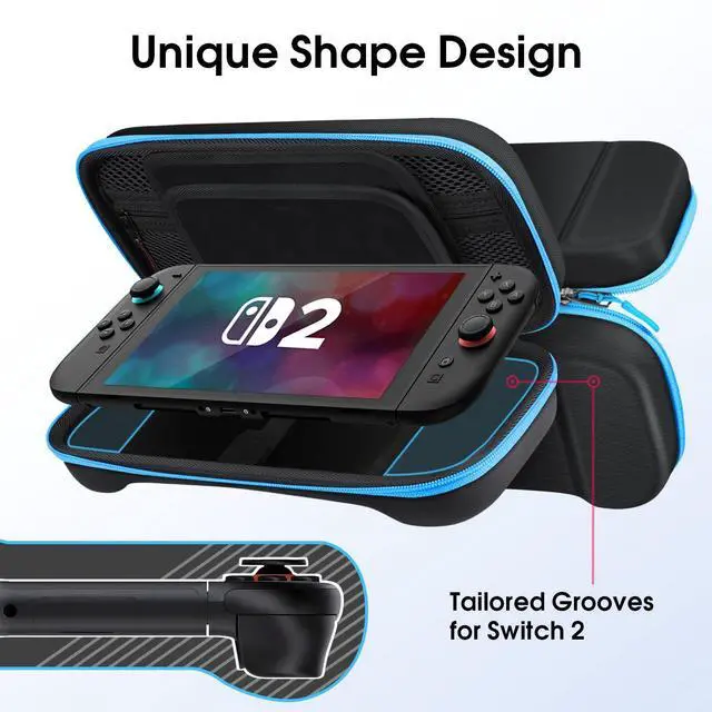 Alt view image 5 of 7 - Carrying Case for Nintendo Switch 2 (2025), Shockproof Hard Shell Switch 2 Case, Protective Cover Travel Bag w/19 Game Card & 2 Micro SD Card Slots & Inner Pocket for Accessories, Black