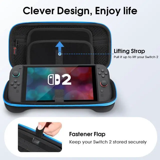 Alt view image 6 of 7 - Carrying Case for Nintendo Switch 2 (2025), Shockproof Hard Shell Switch 2 Case, Protective Cover Travel Bag w/19 Game Card & 2 Micro SD Card Slots & Inner Pocket for Accessories, Black