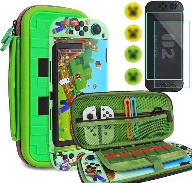 Main image of Carrying Case Accessories Bundle for Switch 2 2025, Portable Travel Case with Protective Cover, Screen Protectors, 4 Thumb Grip caps and Cute Stickers, Green