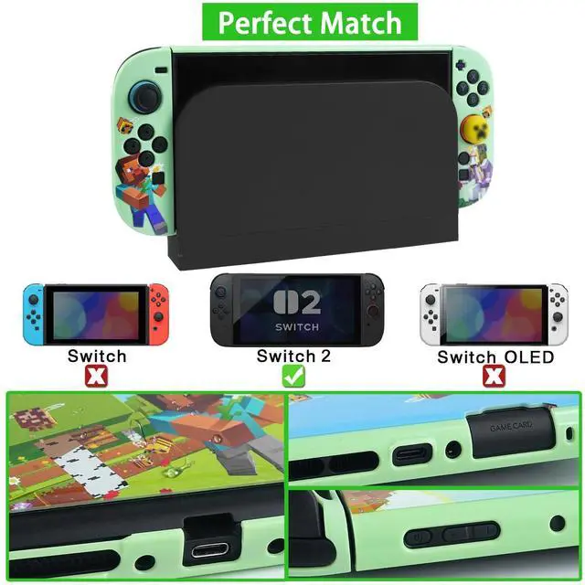Alt view image 3 of 6 - Carrying Case Accessories Bundle for Switch 2 2025, Portable Travel Case with Protective Cover, Screen Protectors, 4 Thumb Grip caps and Cute Stickers, Green