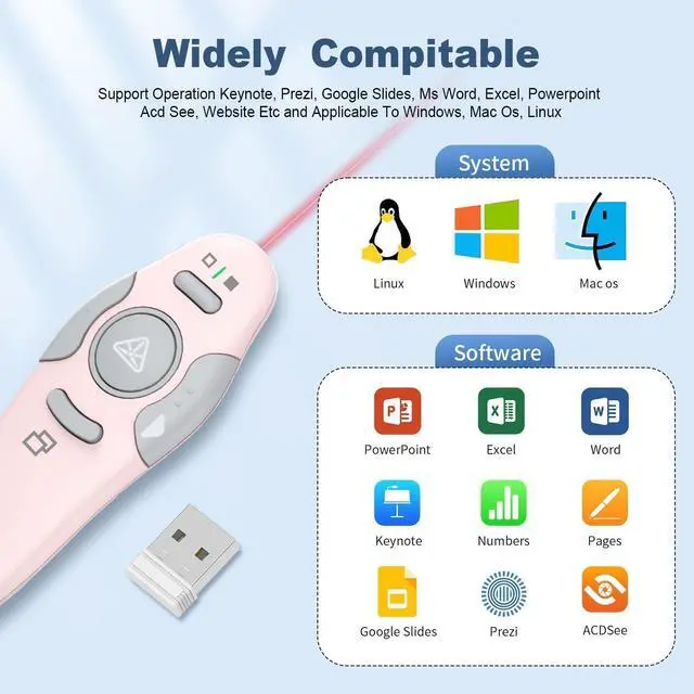 Alt view image 4 of 6 - Presentation Clicker Wireless Presenter Remote Clicker for PowerPoint Presentation Remote, PowerPoint Slide Advancer for Mac/Windows/Google Slide/Keynote, Pink, A