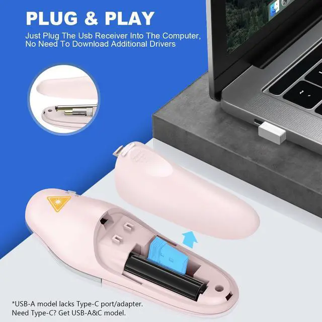 Alt view image 6 of 6 - Presentation Clicker Wireless Presenter Remote Clicker for PowerPoint Presentation Remote, PowerPoint Slide Advancer for Mac/Windows/Google Slide/Keynote, Pink, A
