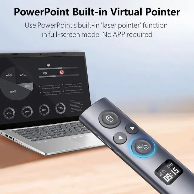 Alt view image 6 of 7 - N95s BLE Presentation Clicker with Digital Pointer for PowerPoint Presentation on TV Screen and Projection Screen, Wireless Presenter Remote with Countdown Timer (Green Light-USB-AC)