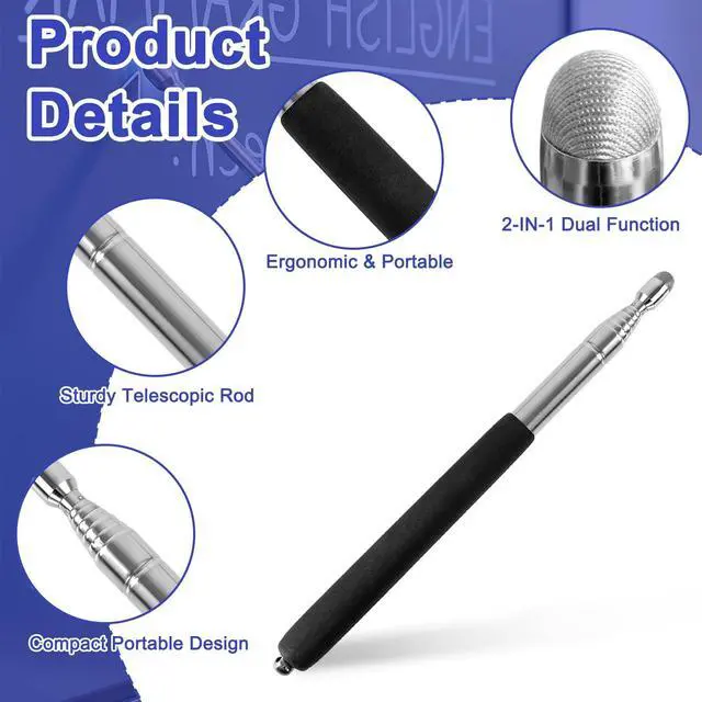 Alt view image 4 of 7 - 2-in-1 Telescopic Teaching Pointer, Extendable Pointer with Capacitive Stylus Tip for Touchscreens & Interactive Whiteboard, Retractable Stick Extends to 39.4 Inch