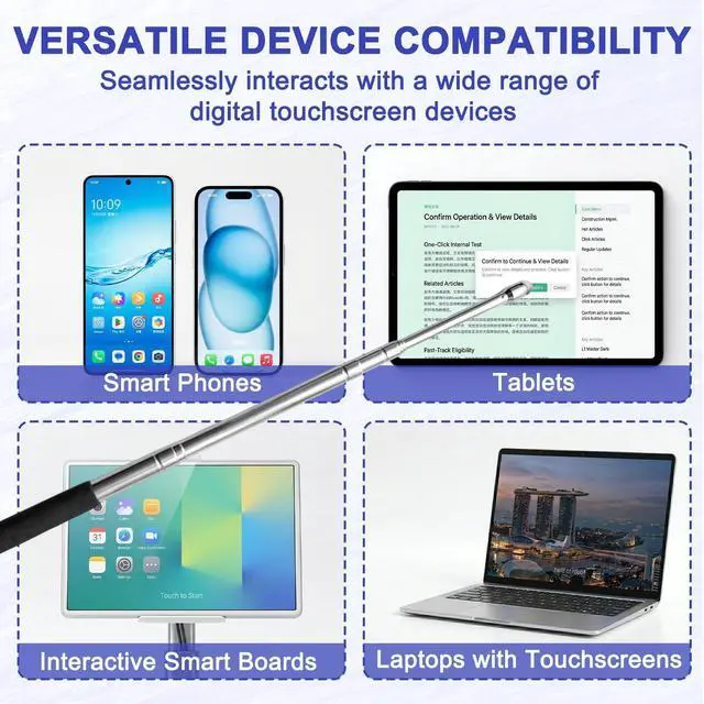 Alt view image 6 of 7 - 2-in-1 Telescopic Teaching Pointer, Extendable Pointer with Capacitive Stylus Tip for Touchscreens & Interactive Whiteboard, Retractable Stick Extends to 39.4 Inch