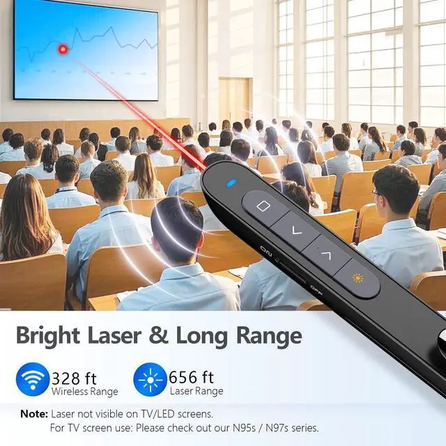 Alt view image 3 of 7 - Bluetooth Presentation Clicker for PowerPoint, Wireless Presenter, Presentation Remote with Pointer, Slide Clicker with 328ft Long Range for Teacher and Presenter, macOS Applicable