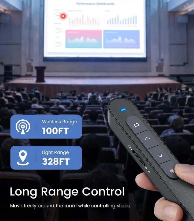 Alt view image 4 of 7 - Wireless Presenter, Hyperlink Volume Control Presentation Clicker RF 2.4GHz USB PowerPoint Clicker Presentation Remote Control Pointer Slide Advancer (Black)