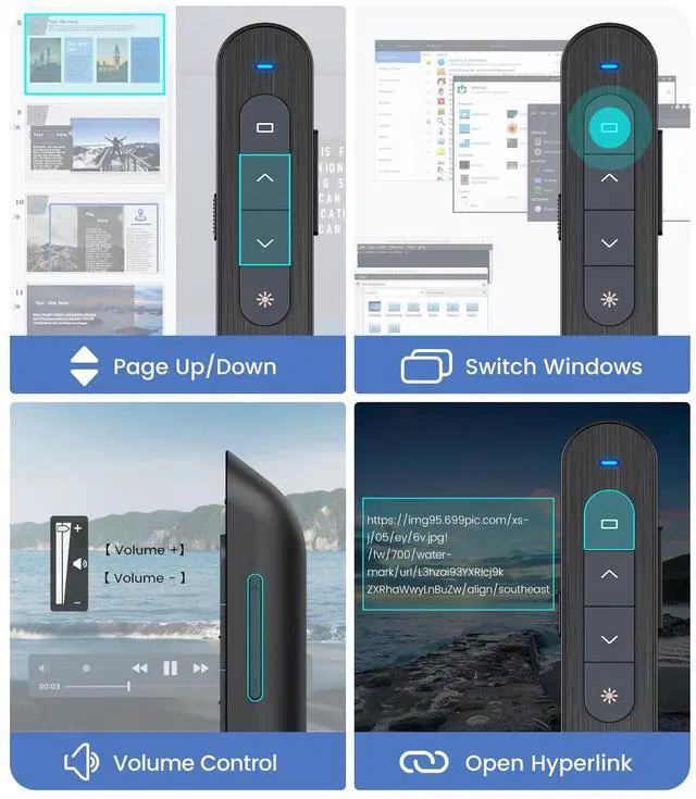 Alt view image 5 of 7 - Wireless Presenter, Hyperlink Volume Control Presentation Clicker RF 2.4GHz USB PowerPoint Clicker Presentation Remote Control Pointer Slide Advancer (Black)