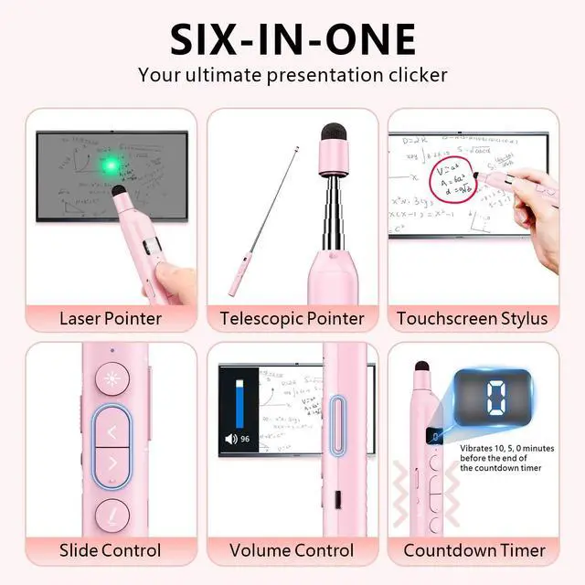 Alt view image 2 of 7 - N21 Bluetooth Presentation Clicker with Telescopic Teaching Pointer, Presentation Remote with Retractable Stick for PowerPiont, Wireless Presenter, Slide Advancer - Pink