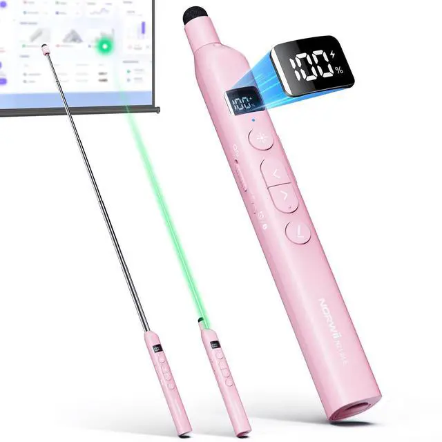 Main image of N21 Bluetooth Presentation Clicker with Telescopic Teaching Pointer, Presentation Remote with Retractable Stick for PowerPiont, Wireless Presenter, Slide Advancer - Pink