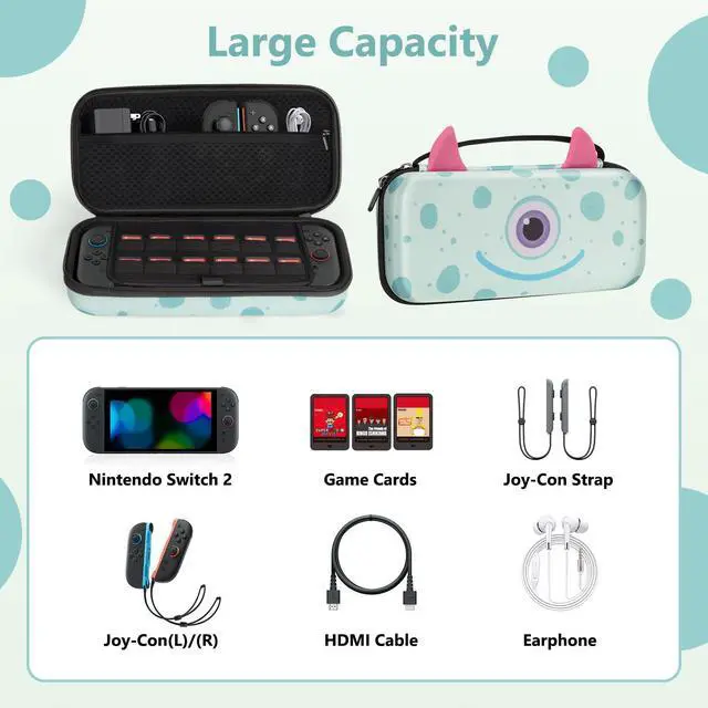 Alt view image 2 of 7 - Carrying Case for Nintendo Switch 2 (2025), Protective Hard Shell Switch 2 Case with 12 Game Card Slots & Inner Pocket & handle, Portable Switch 2 Travel Cases for Console and Accessories