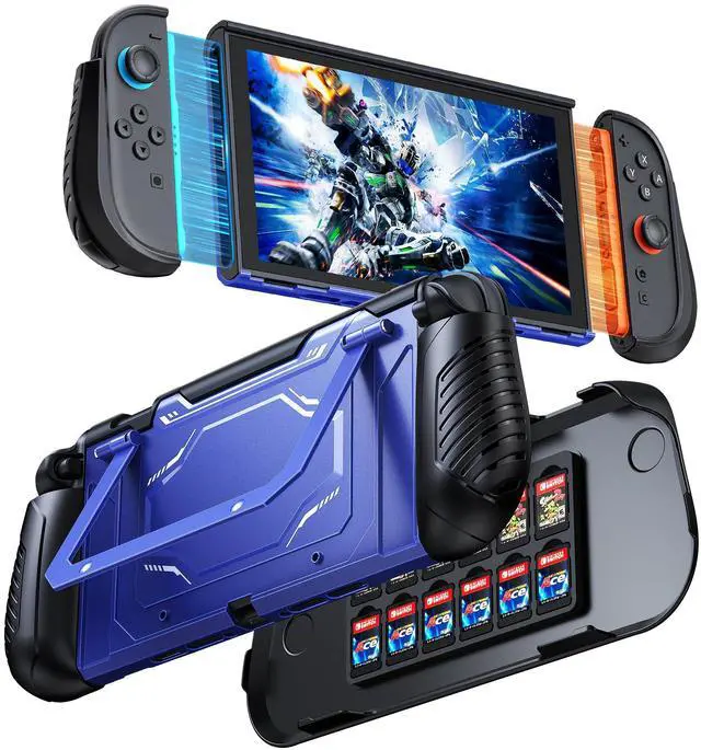 Main image of Dockable Protective Case for Switch 2 with Hard PC Front Cover, Adjustable Kickstand, 12 Game Card Slots, TPU Grip for Joycon, Shock-Proof&Anti-Scratch Shell Accessories (Sapphire Blue)