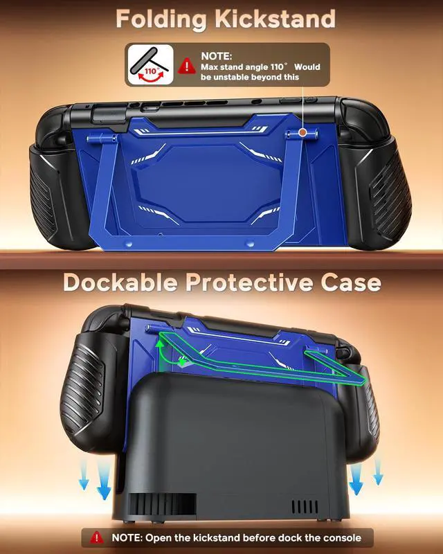 Alt view image 2 of 5 - Dockable Protective Case for Switch 2 with Hard PC Front Cover, Adjustable Kickstand, 12 Game Card Slots, TPU Grip for Joycon, Shock-Proof&Anti-Scratch Shell Accessories (Sapphire Blue)