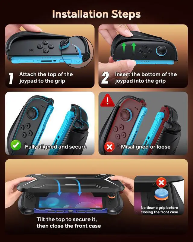 Alt view image 4 of 5 - Dockable Protective Case for Switch 2 with Hard PC Front Cover, Adjustable Kickstand, 12 Game Card Slots, TPU Grip for Joycon, Shock-Proof&Anti-Scratch Shell Accessories (Sapphire Blue)
