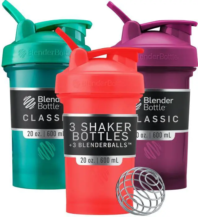 Main image of Classic V2 Shaker Bottle Perfect for Protein Shakes and Pre Workout, 20-Ounce (3 Pack), Red, Green, Plum