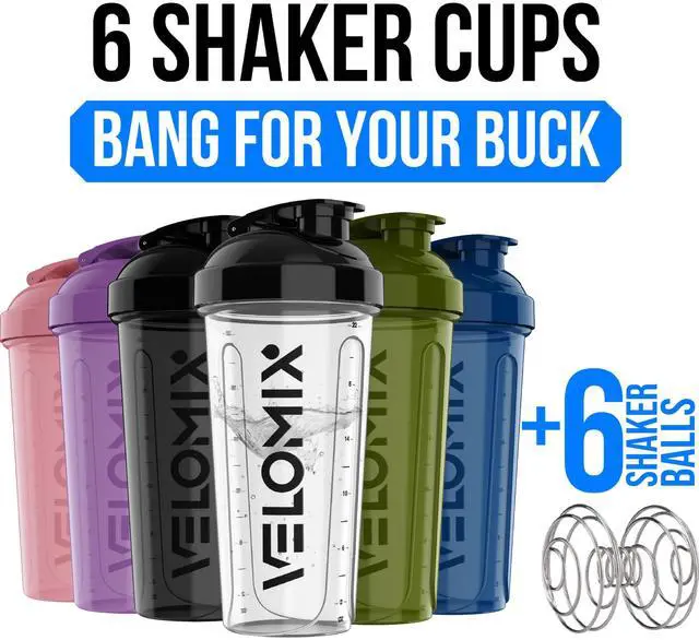 Alt view image 2 of 6 - 6 PACK- 28 oz Protein Shaker Bottle for Protein Mixes -6x Wire Whisk | Leak Proof Shaker Cups for Protein Shakes | Large, Stackable Protein Shaker Bottle Pack
