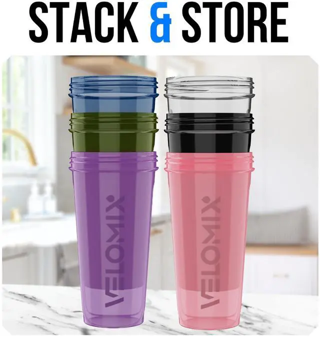 Alt view image 6 of 6 - 6 PACK- 28 oz Protein Shaker Bottle for Protein Mixes -6x Wire Whisk | Leak Proof Shaker Cups for Protein Shakes | Large, Stackable Protein Shaker Bottle Pack
