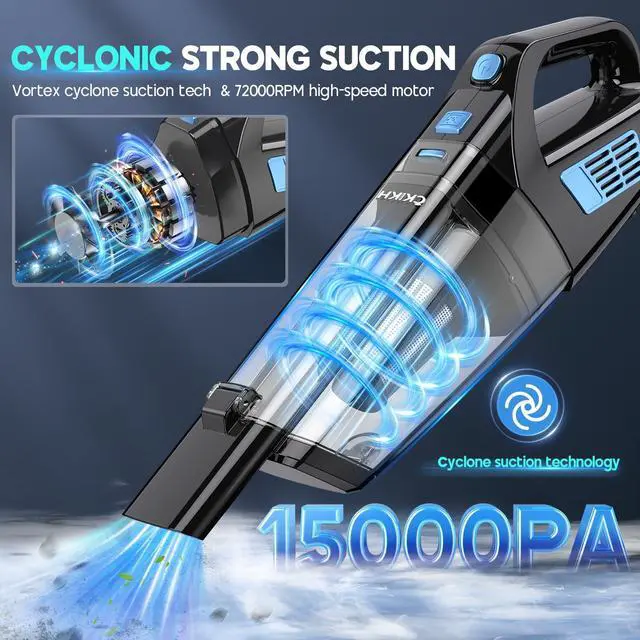 Alt view image 2 of 7 - Handheld Vacuum Cordless, 15000PA Strong Suction Hand Held Car Vacuum Cleaner Portable with Multi-Nozzles & Washable Filter, Lightweight Rechargeable Vacuum Cleaner for Home, Car, Office, Pets
