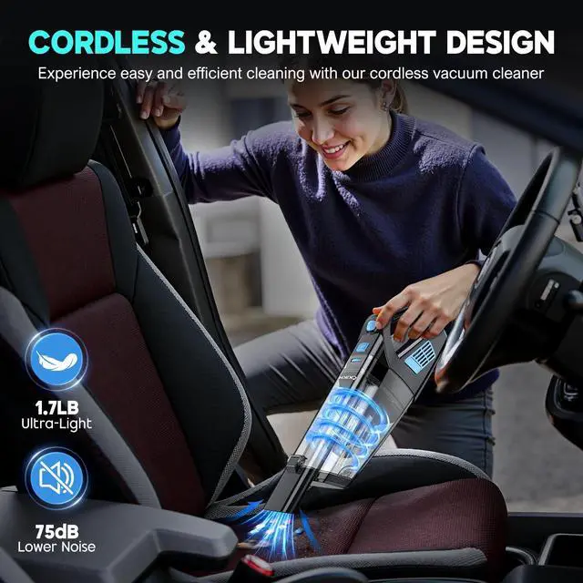Alt view image 7 of 7 - Handheld Vacuum Cordless, 15000PA Strong Suction Hand Held Car Vacuum Cleaner Portable with Multi-Nozzles & Washable Filter, Lightweight Rechargeable Vacuum Cleaner for Home, Car, Office, Pets