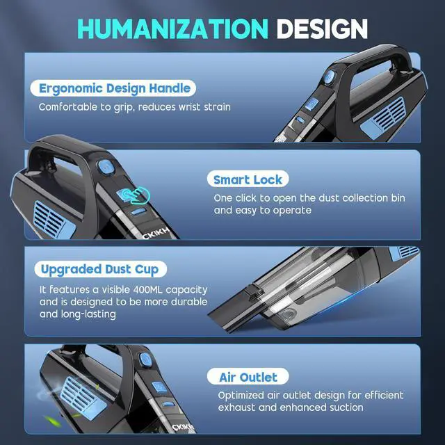 Alt view image 5 of 7 - Handheld Vacuum Cordless, 15000PA Strong Suction Hand Held Car Vacuum Cleaner Portable with Multi-Nozzles & Washable Filter, Lightweight Rechargeable Vacuum Cleaner for Home, Car, Office, Pets