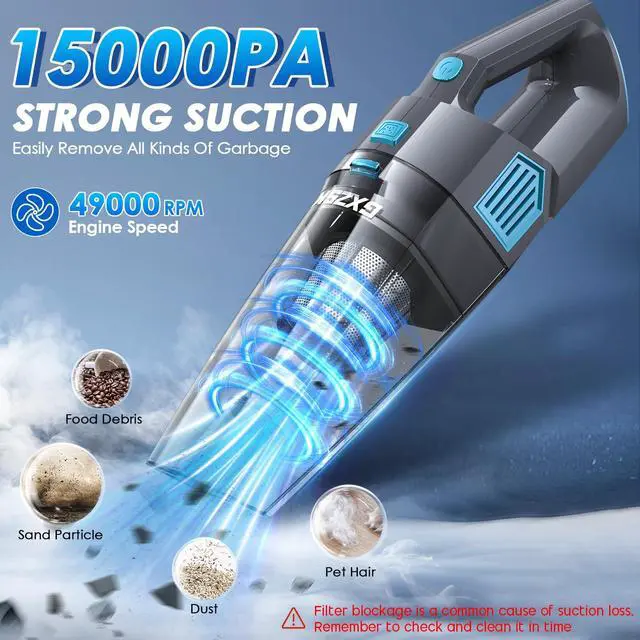 Alt view image 2 of 7 - Handheld Vacuum Cordless, 15000PA Strong Suction Hand Held Car Vacuum Cleaner Rechargeable, Portable Hand Vacuum with Multi-Nozzles & Washable Filter for Home Office, Car, Pets
