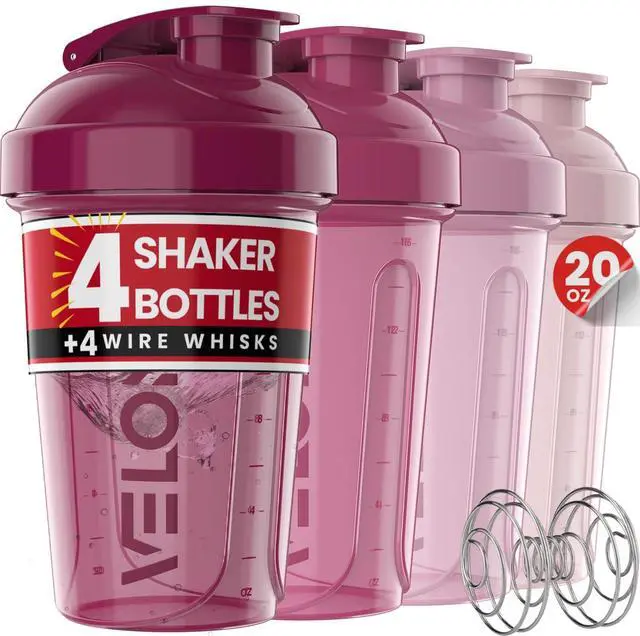 Main image of 4 PACK- 20 OZ Protein Shaker Bottle for Protein Mixes - 4x Wire Whisk | Leak Proof Shaker Cups for Protein Shakes | Stackable Protein Shaker Bottle Pack | Dishwasher Safe (Berry Blend)