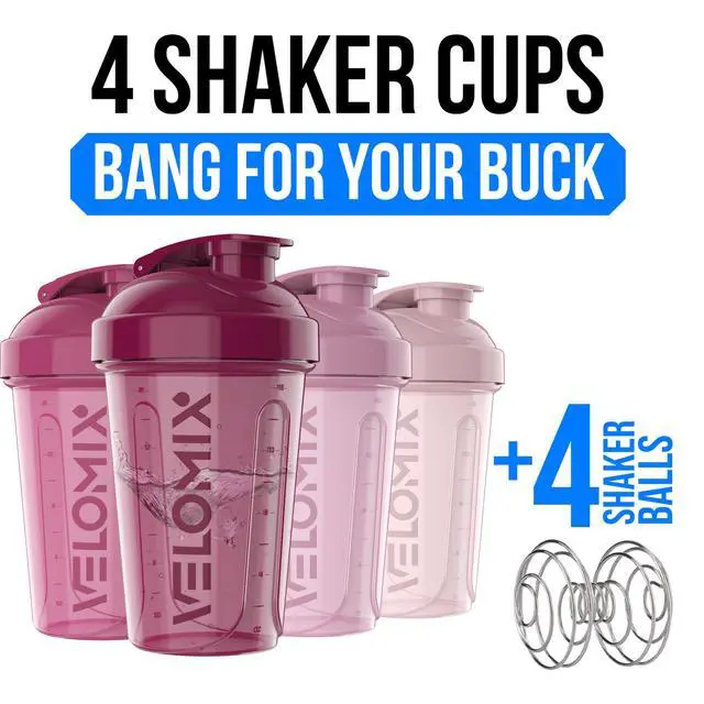 Alt view image 2 of 7 - 4 PACK- 20 OZ Protein Shaker Bottle for Protein Mixes - 4x Wire Whisk | Leak Proof Shaker Cups for Protein Shakes | Stackable Protein Shaker Bottle Pack | Dishwasher Safe (Berry Blend)