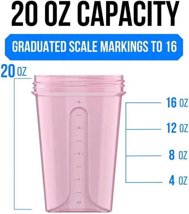 Alt view image 4 of 7 - 4 PACK- 20 OZ Protein Shaker Bottle for Protein Mixes - 4x Wire Whisk | Leak Proof Shaker Cups for Protein Shakes | Stackable Protein Shaker Bottle Pack | Dishwasher Safe (Berry Blend)